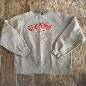 Old Navy Gray Crewneck Sweater with Red Logo NY-SF vintage Y2K